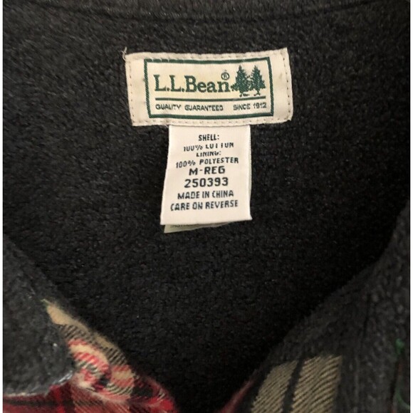 LL Bean Flannel Shacket Mens M Olive Plaid Fleece Lined Button Up Shirt Jacket - Picture 4 of 12